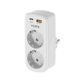Morre-adapper aangedreven 4w1 2 contactdozen, usb-c 20w pd, usb-a 18w qc