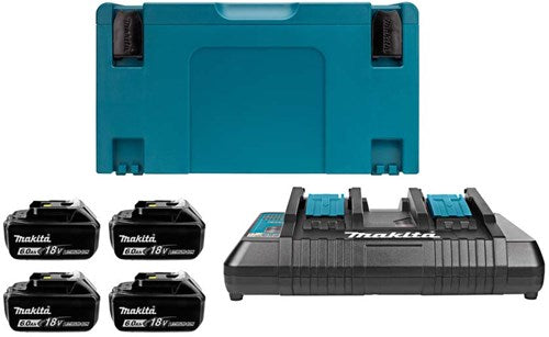 Makita-Zubehör 18-V-Li-Ionen-Akku-Starterset 198091-4 (4x BL1860B 6,0 Ah) + Duo-Ladegerät DC18RD in MBox – 198091-4