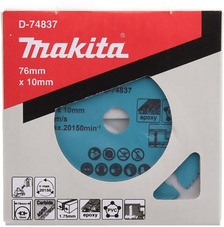 Makita Zubehör 76 mm Trennscheibe HM TCG 76 x 10 x 1,75 mm für DMC300 – D-74837