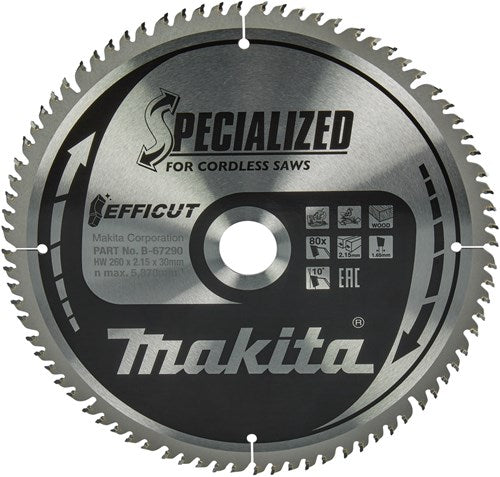 Makita accessoires makita afkortzaagblad voor hout | efficut | ø 260mm asgat 30mm 80t - b-67290