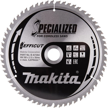Makita Zubehör Kappsägeblatt Holz Efficut 260x30x2,15 60t 10g – B-67284