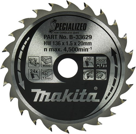 Makita Zubehör Kreissägeblatt | Holz | 136x20x1,5 24t 20g - b-33629