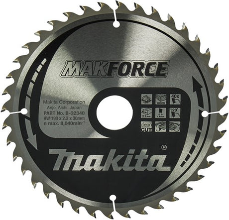 Makita Zubehör Kreissägeblatt | Holz | 190x30x2,2 40t 20g - b-32340