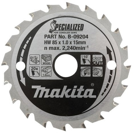 Makita Zubehör Kreissägeblatt Holz 85x15x1,0 20t 10g - B-16885