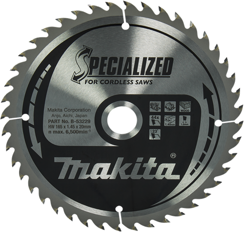 Makita Zubehör Kreissägeblatt Holz | Spezialisiert 165x20x1,45 44t 23g - B-53229 B-53229