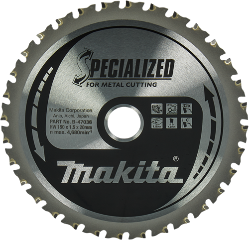 Makita Zubehör Kreissägeblatt Stahl | Spezialisiert 150x20x1,5 32t 0g - B-47036 B-47036