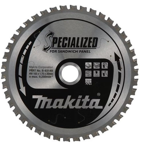 Makita Zubehör Makita Kreissägeblatt für Sandwichplatte | spezialisiert | ø 165 mm Achsloch 20 mm 42 Zähne – B-63149