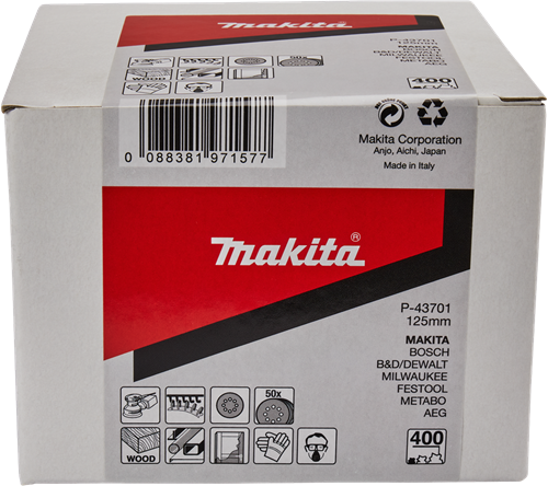 Zubehör für Makita-Schleifscheibe 125 mm K400 mit rotem Klettverschluss – P-43701 – P-43701