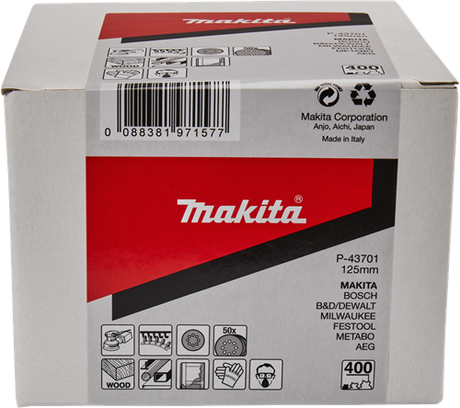 Zubehör für Makita-Schleifscheibe 125 mm K400 mit rotem Klettverschluss – P-43701 – P-43701