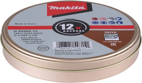 Makita-Zubehör d-65969-12 | Trennscheibe Edelstahl | 12 Stück in der Dose | 125x22,23x1,2mm - d-65969-12