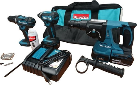 Makita DLX3089T Kombinationsset – DHP482 Schlagbohrmaschine + DTD153 Schlagschrauber + MR243 Schlagbohrmaschine 18V 5,0 Ah Akku (2 Stück) im Beutel