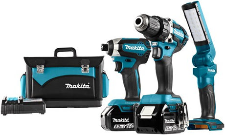 Makita dlx3090tx1 18 V 5,0 Ah Kombinationsset Akku-Bohrschrauber ddf484 und Schlagschrauber dtd153 + Lampe dml801 + 3. Batterie – dlx3090tx1