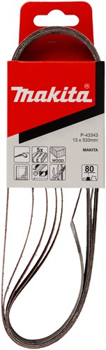 Makita Zubehör Makita P-43343 Schleifband rot – Schleifband Power File – Schleifband Streifenschleifer – K80 – 13 x 533 mm (5 Stück)