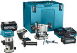 Makita rt001gm205 Ober- und Kantenfräser | 40 V max. | 2 x 4,0 Ah Akku + Schnellladegerät | inkl. verschiedene Füße | in der Mbox rt001gm205