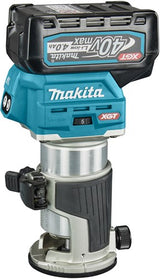 Makita rt001gm206 Ober- und Kantenfräse | 40 V max. | 2 x 4,0 Ah Akku + Schnellladegerät | inkl. diverse Füße + Führungsschienenadapter | in mbox - rt001gm206