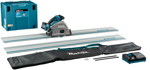 Makita sp001gm103 | 40 V max Tauchkreissäge | 165mm | 4,0 Ah Akku | Schnellladegerät | in mbox | mit aws-sender | Führungsschiene (2 Stück) | 1500 mm | Kupplungsstreifen-Set und Tasche sp001gm103