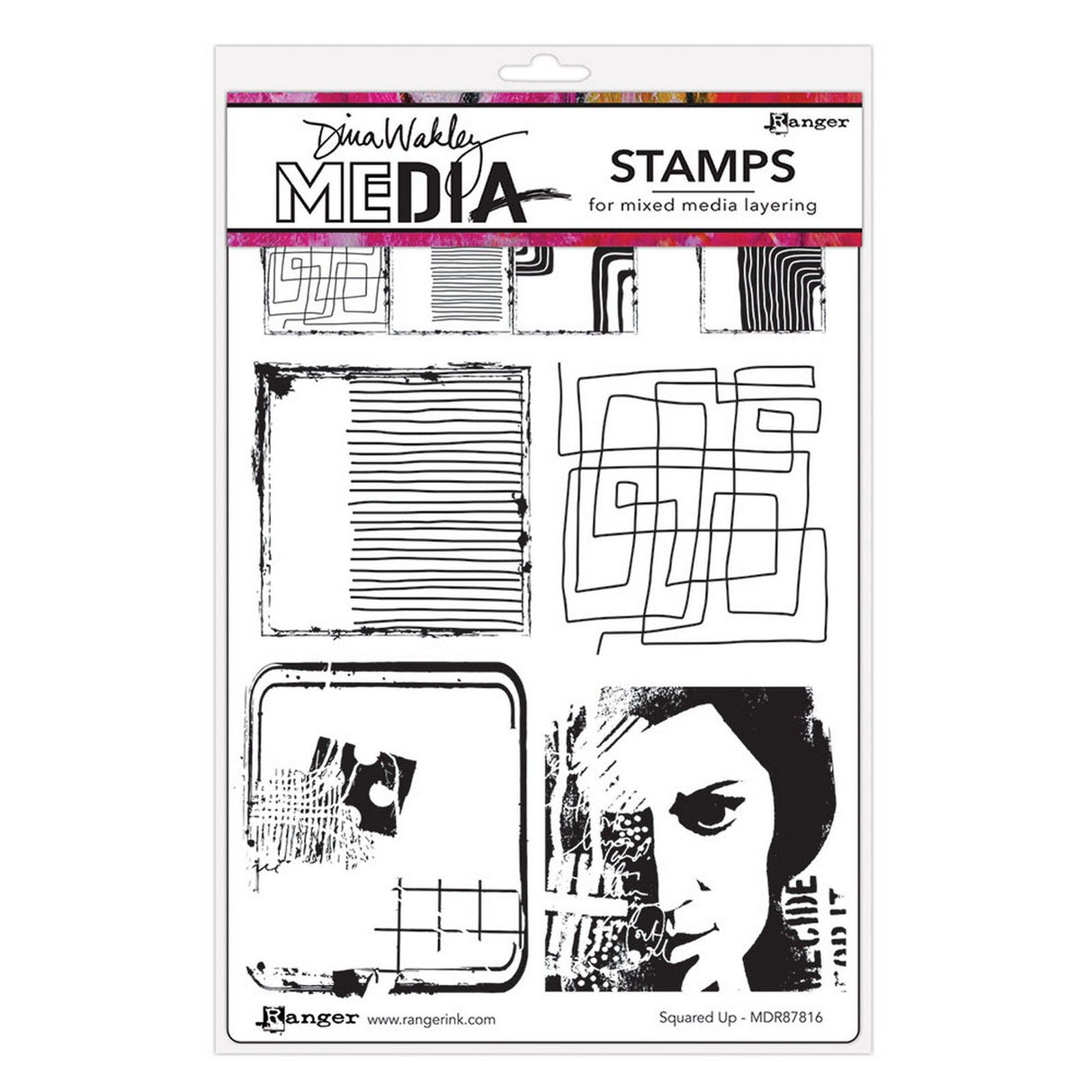 Ranger Ink Ranger • Dina Wakley Medien-Haftstempel, quadratisch, 6 Stück