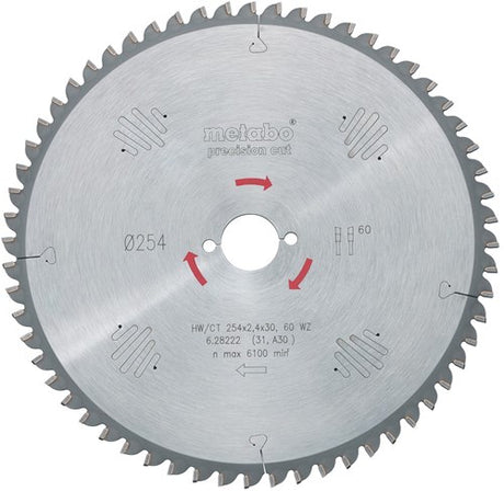 Metabo accessoires cirkelzaagblad hw ct ø 254x30, 60 wz - 628222000