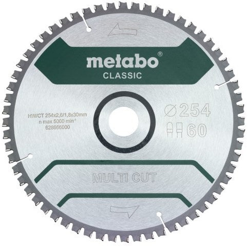 Metabo accessoires metabo multi cut classic 628285000 cirkelzaagblad 254 x 30 x 1.8 mm aantal tanden: 60 1 stuk(s)