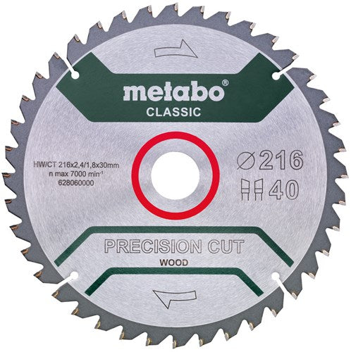 Metabo Kreissägeblatt Präzisionsschnitt HW CT ø 216 mm, 40 WZ 5° - 628060000