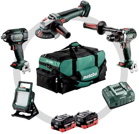 Metabo Kombiset 4.3.2 | Akku-Kombinationsset 18 V BS 18 LTX BL + SSW 18 LTX 400 BL + WB 18 LTX BL 11-125 Q + BSA 18 LED in Werkzeugtasche (2 x 10,0 Ah LiHD-Akku + Ladegerät ASC 145) – 685209000