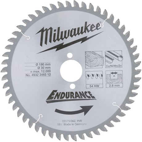 Milwaukee accessoires cirkelzaagblad 190 x 30 mm (54 tanden) - 4932471303