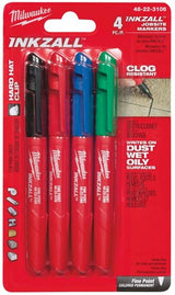 Milwaukee-Zubehör Inkzall Farbmarker mit feiner Spitze, 4-teiliges Set: Schwarz, Rot, Blau und Grün – 48223106