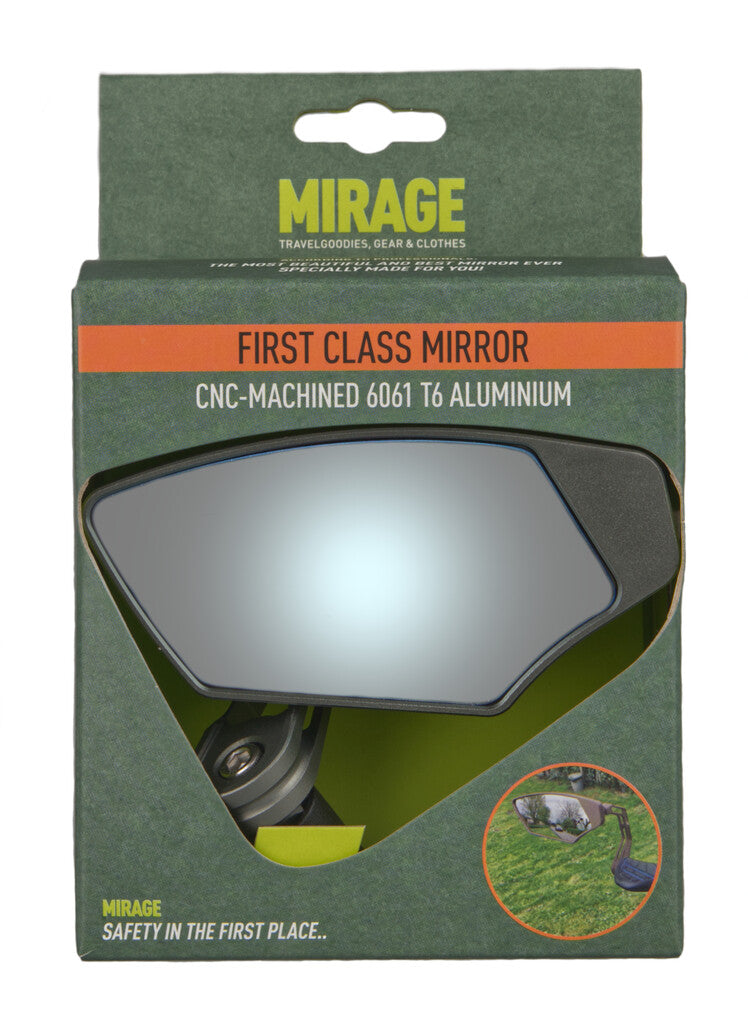 Mirage mirror bar-end rotating luxury dimming glass gray metallic on card