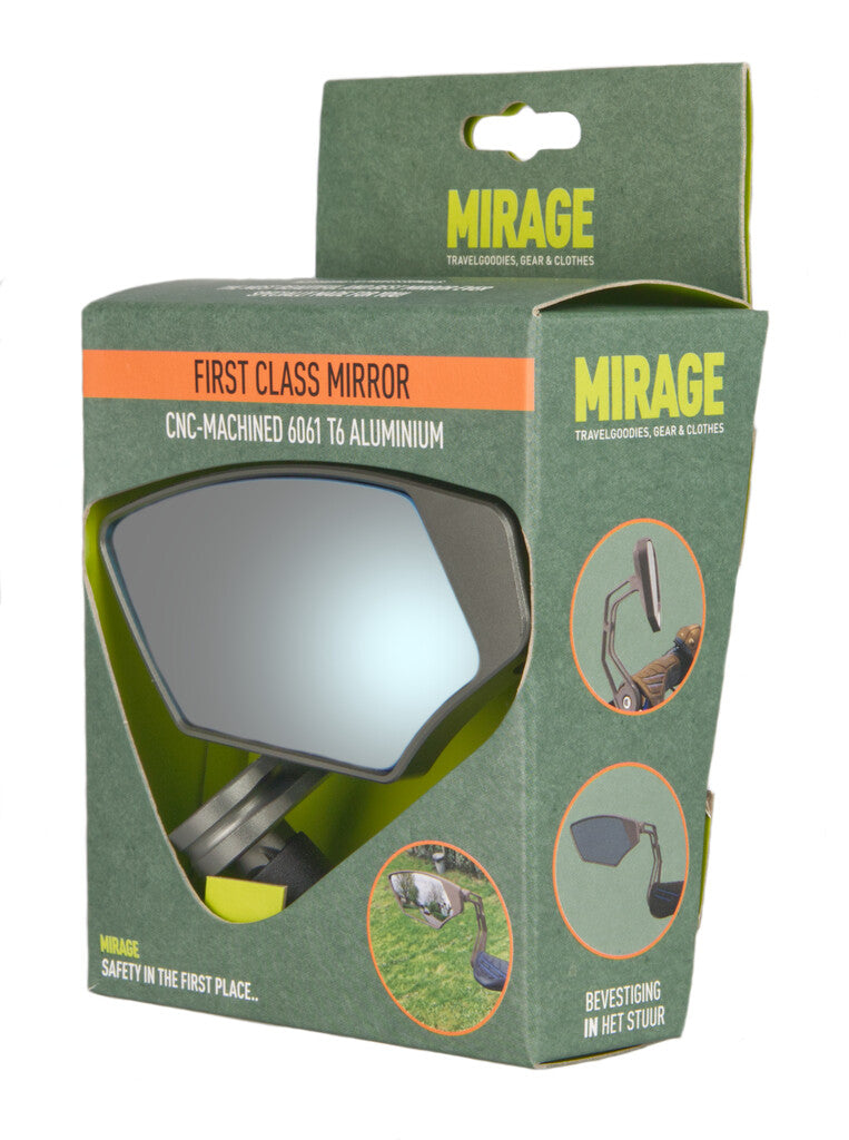 Mirage mirror bar-end rotating luxury dimming glass gray metallic on card