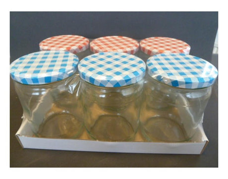 Deti Einmachglas, Einmachglas, Marmeladenglas mit kariertem Schraubdeckel, 580 ml, 6 Stück.