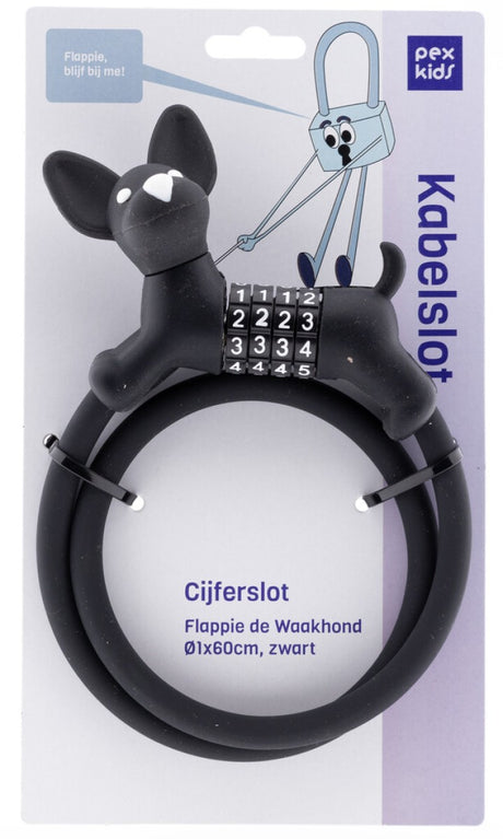 Pexkids cijfer kabelslot zwart flappie de waakhond silicone