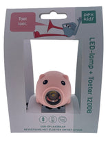 Pexkids Fahrradhupe Schwein mit LED-Lampe USB rosa