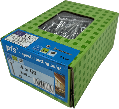 Pgb-europe pfs+ | spaanplaatschroef pfs+ vzk-t ø 4,0x60 zn - 200 stuks - pfwvtv001004000603