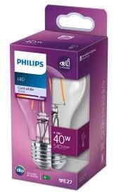Philips led lamp - standaard lampvorm met e27 fitting - warmwit licht: 2700k - 40w - helder glas
