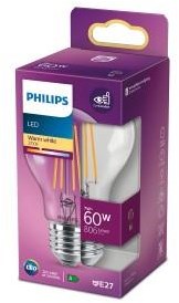 Philips led lamp transparant - 60 w - e27 - warmwit licht