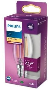 Philips led lamp - kaarslamp met e14 fitting - warmwit licht: 2700k - 40w - helder glas