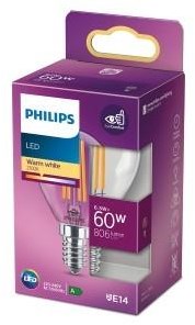 Philips led lamp - kogellamp met e14 fitting - warmwit licht: 2700k - 60w - helder glas