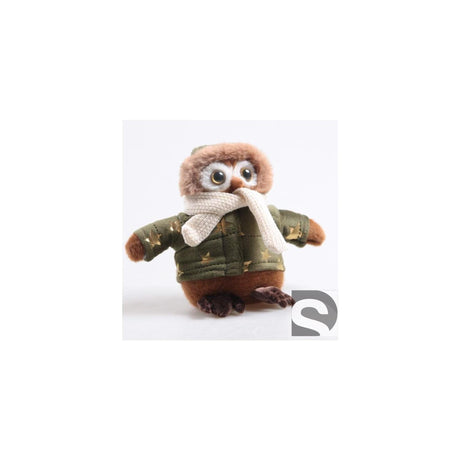 Season inspired decoration beeld finn de bos uil met puffer jas 20x10x16cm