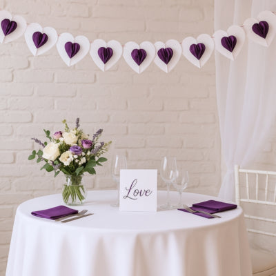 Girlande Herzpapier weiß lila 4 m | 24 Stück