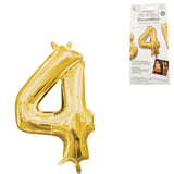Amscan Folienballon Zahl 4 goldfarben 22 cm x 35 cm | 40 Stück
