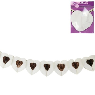 Girlande Herz Papier creme 4 m | 24 Stück