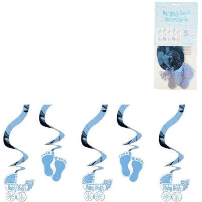 Amscan Spiralanhänger Baby Junge Folie 61 cm 5er Set | 24 Stück