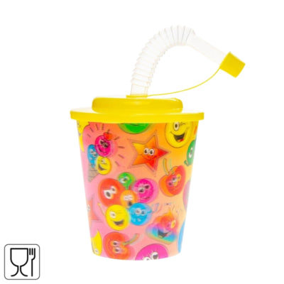 3D-Becher mit Strohhalm-Smileys 250 ml | 24 Stück