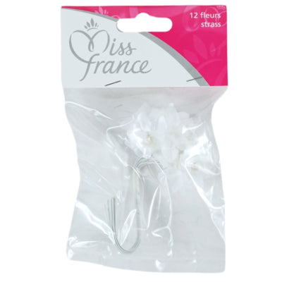 Miss France Satinblumen mit Strasssteinen weiß 13 cm 12 Stück | 24 Stück