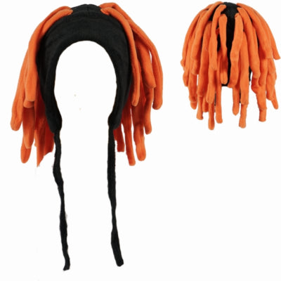 Schwarzer Hut mit orangefarbenen Haaren 40 cm | 12 Stück