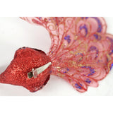 Pfau auf Clip Glitzer rot 18 cm | 12 Stück