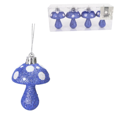 Weihnachtsanhänger Pilz Glitzer Blau 7 cm 4er Set | 24 Stück
