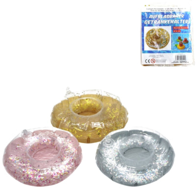 Aufblasbarer Getränkehalter Donut Glitzer 22 cm 3-fach sortiert | 24 Stück