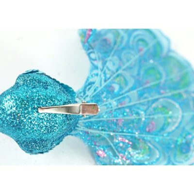 Pfau auf Clip Glitzer blau 18 cm | 12 Stück