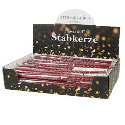 Stern Fabrik Tafelkerze Twist Bordeaux 2,2 x 25 cm | 36 Stück